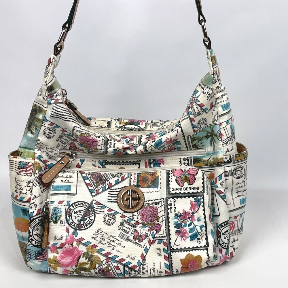 Giani Bernini Postcard Design Hobo Travel Multi-Pocket Adjustable Shoulder Purse